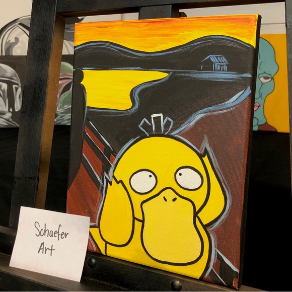 Psyduck Themed Painting - Gamer wall Decor - Fun Art - Picture 2 of 2